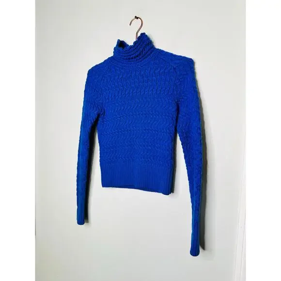 DREYDEN Cobalt Blue Knit 100% Merino Wool High Neck Dyer Sweater Size XS